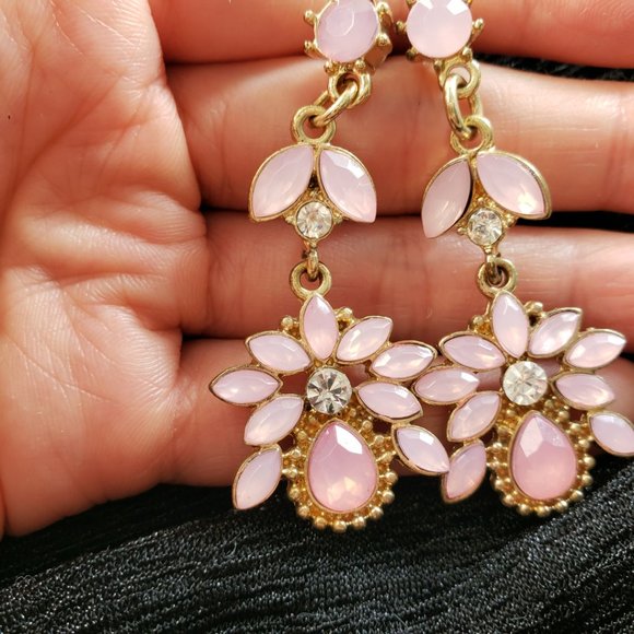 Pink Stone Petal Chandelier Earrings - Picture 2 of 6